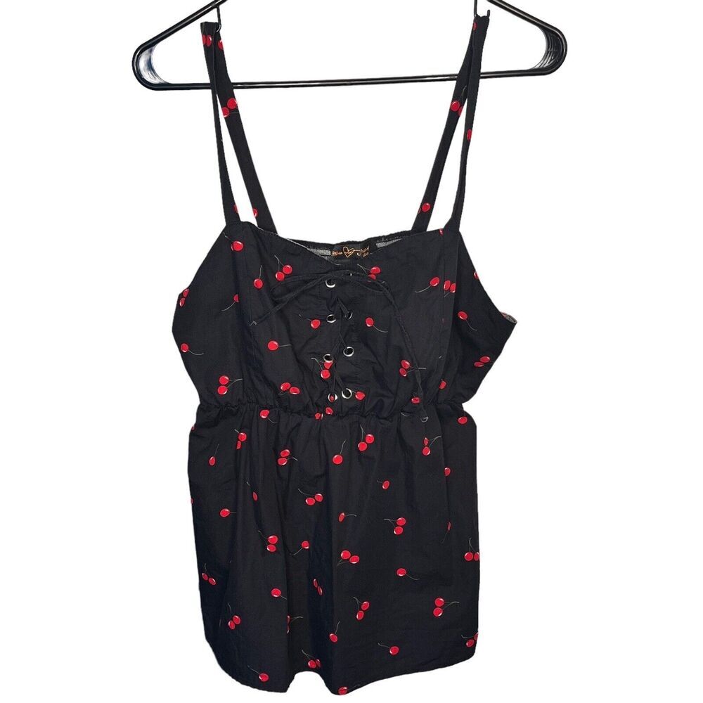 Coco and Shay plus woman's cherry sweetheart peplum tank
